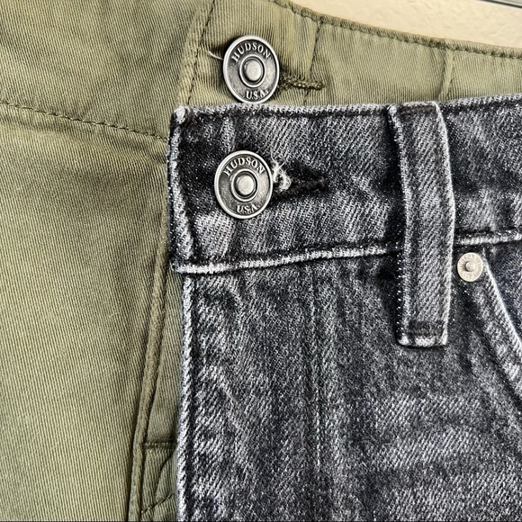 NWT Hudson color block asymmetrical frayed mini skirt khaki and black denim - Picture 6 of 16